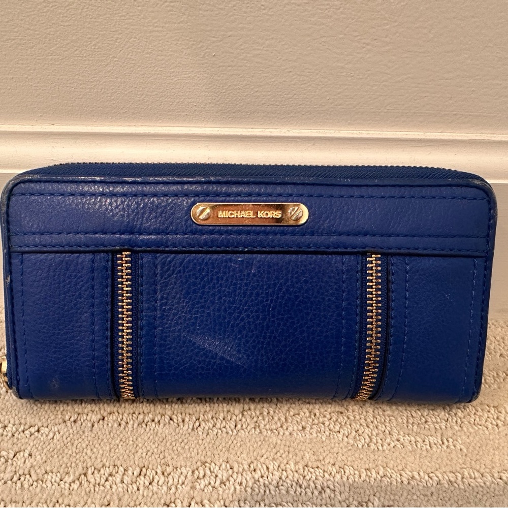 Michael Kors Royal Blue Wallet with Gold Zipper